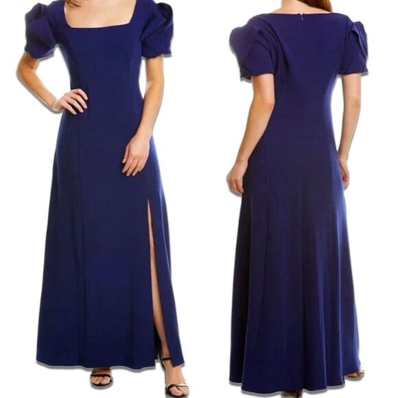 NWT Belle Badgley Mischka Puff Sleeve Gown in Navy Blue - Picture 15 of 15